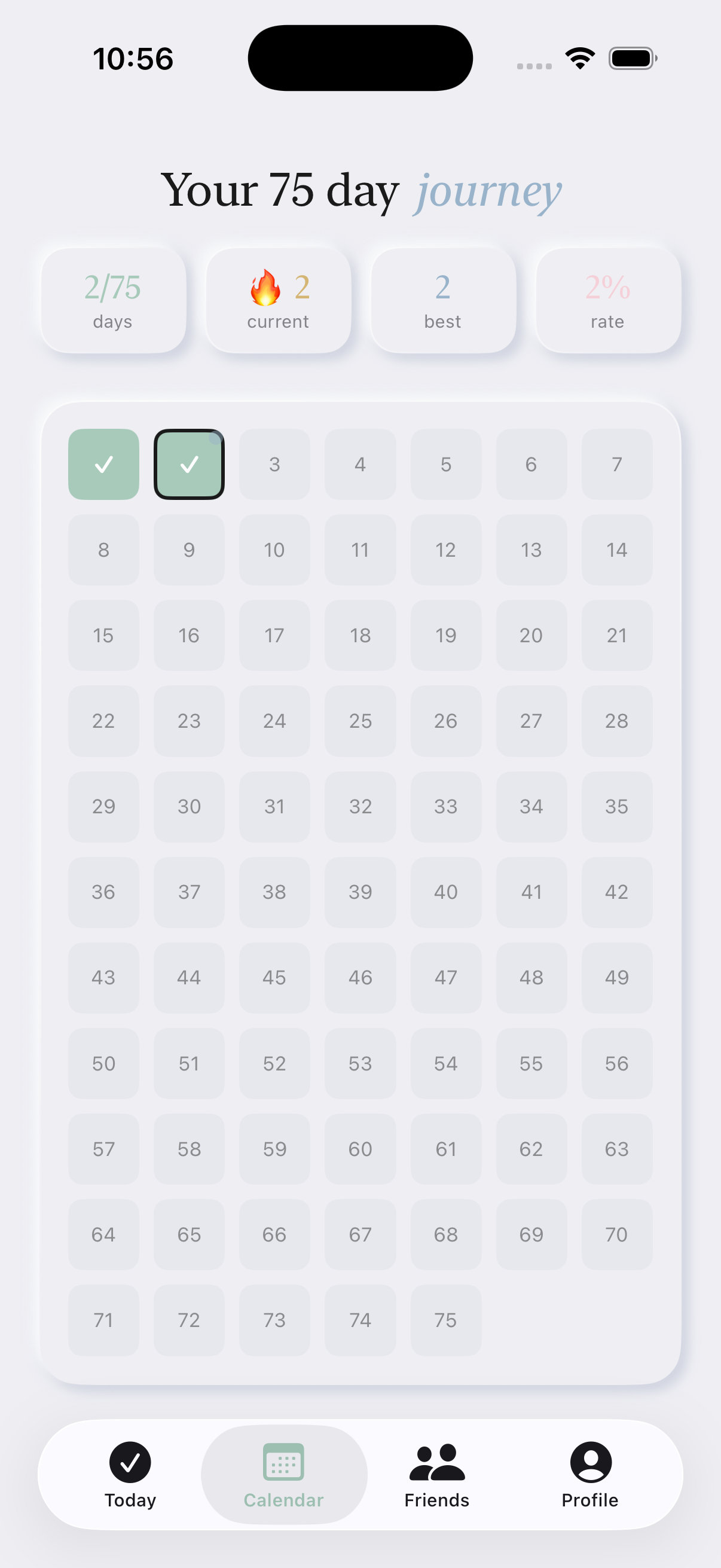 75-day calendar with progress filling up